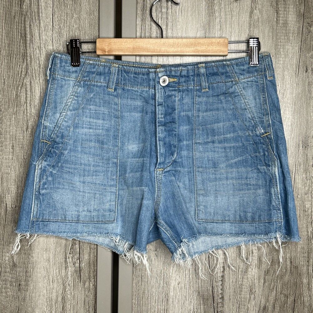 Hudson Roxie Denim Shorts Patch Pockets Flap Button Fly Military Short Size 26